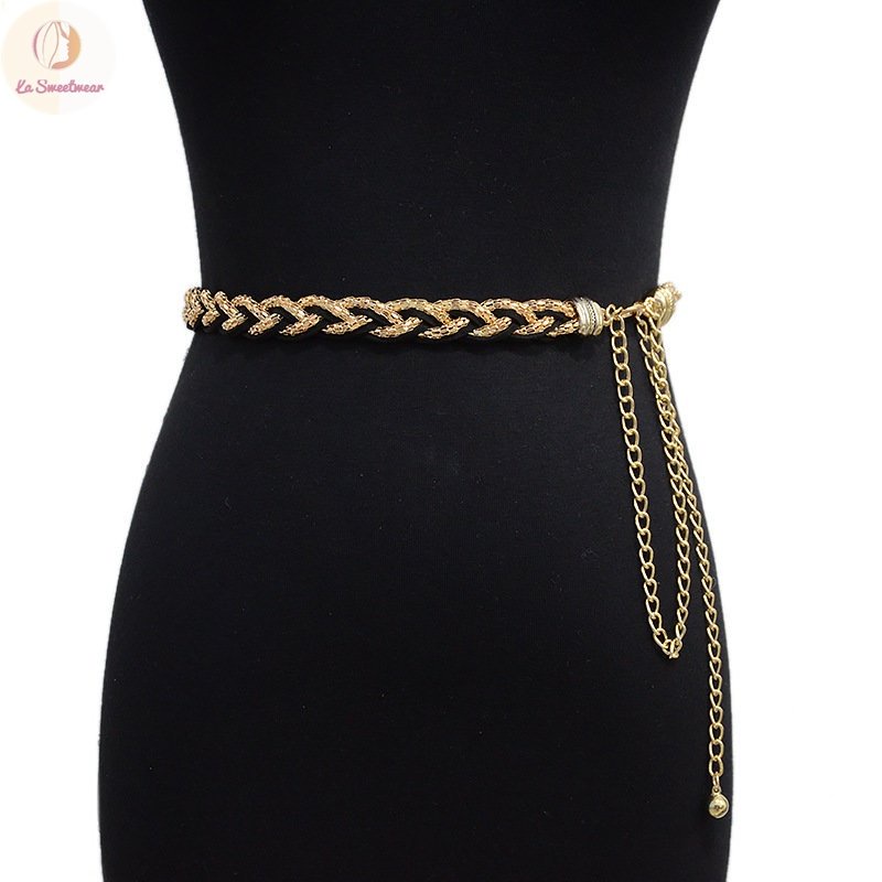 Summer Ladies Fashion Sweet Metal Chain Braided Thin Waist Chain Dress ...