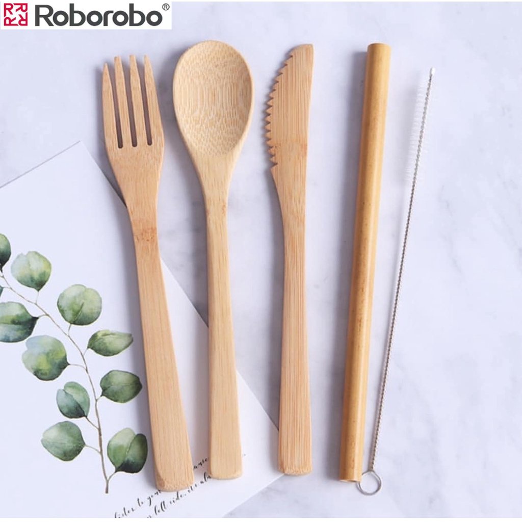 Bamboo Portable Utensil 8pcs Set ECO Friendly Set Wooden Spoon Fork