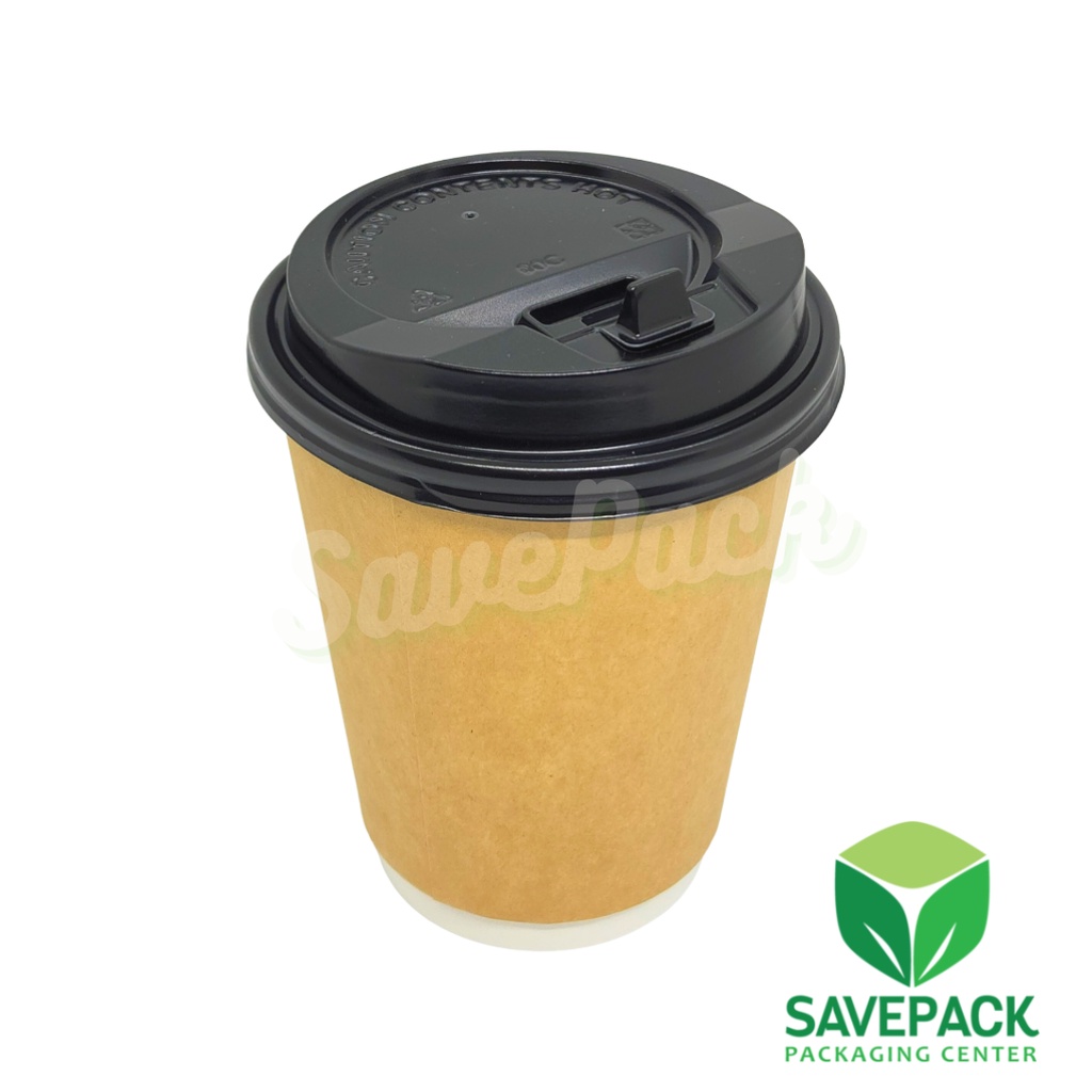Double Wall Coffee Cup Kraft with Black Lid (8oz & 12oz) | Shopee ...