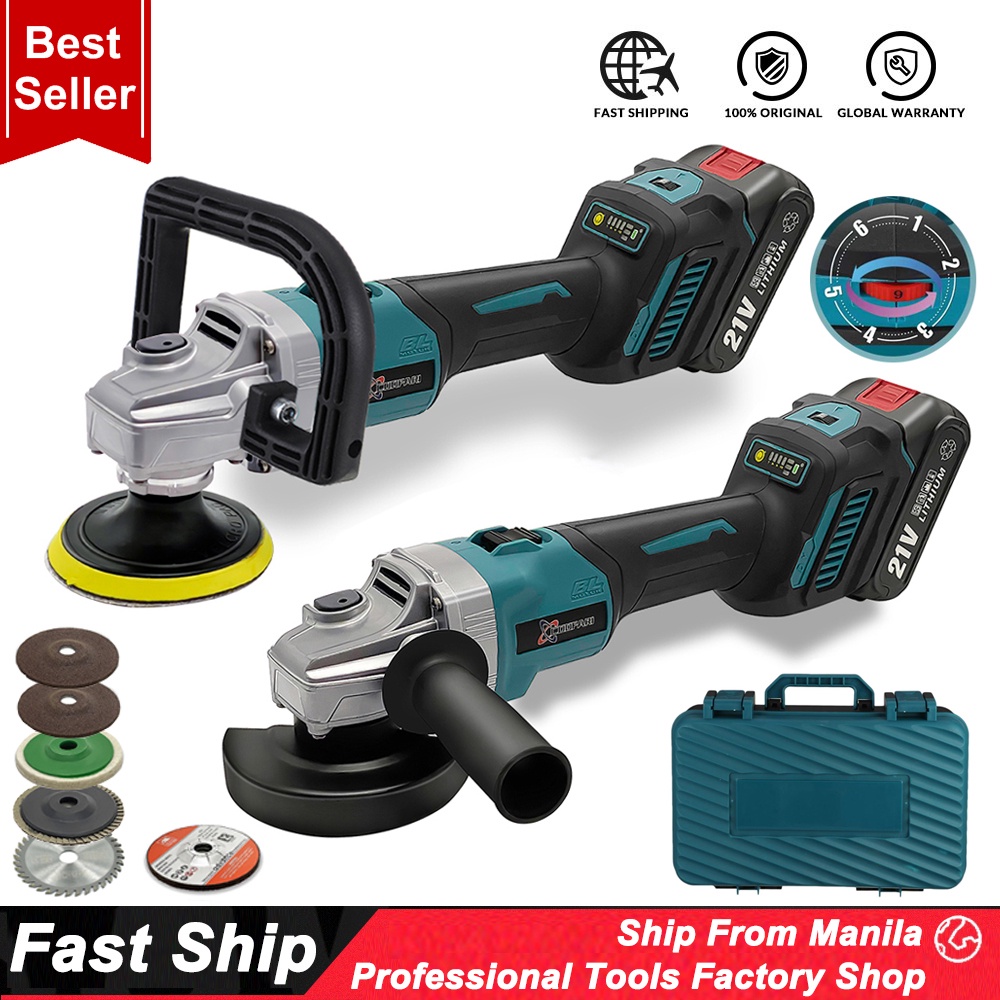 COOFARI 21V 2000W Brushless Car Polisher Angle Grinder Variable Speed 2 IN 1 Car Waxing