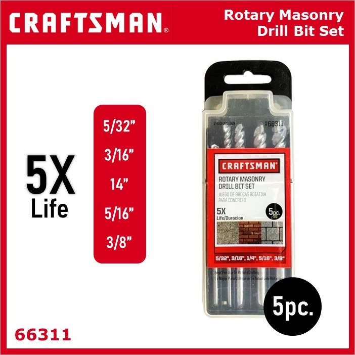 Craftsman 5 piece Rotary Masonry Drill Bit Set 66311 Shopee Philippines