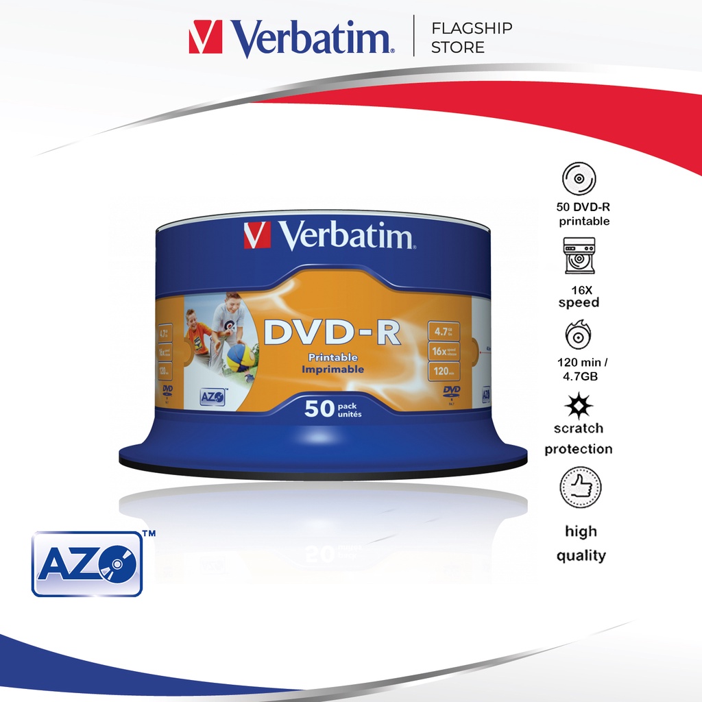 Verbatim DVD-43533 DVD-R Printable Surface/ 16x/ 4.7GB - 50pcs per ...