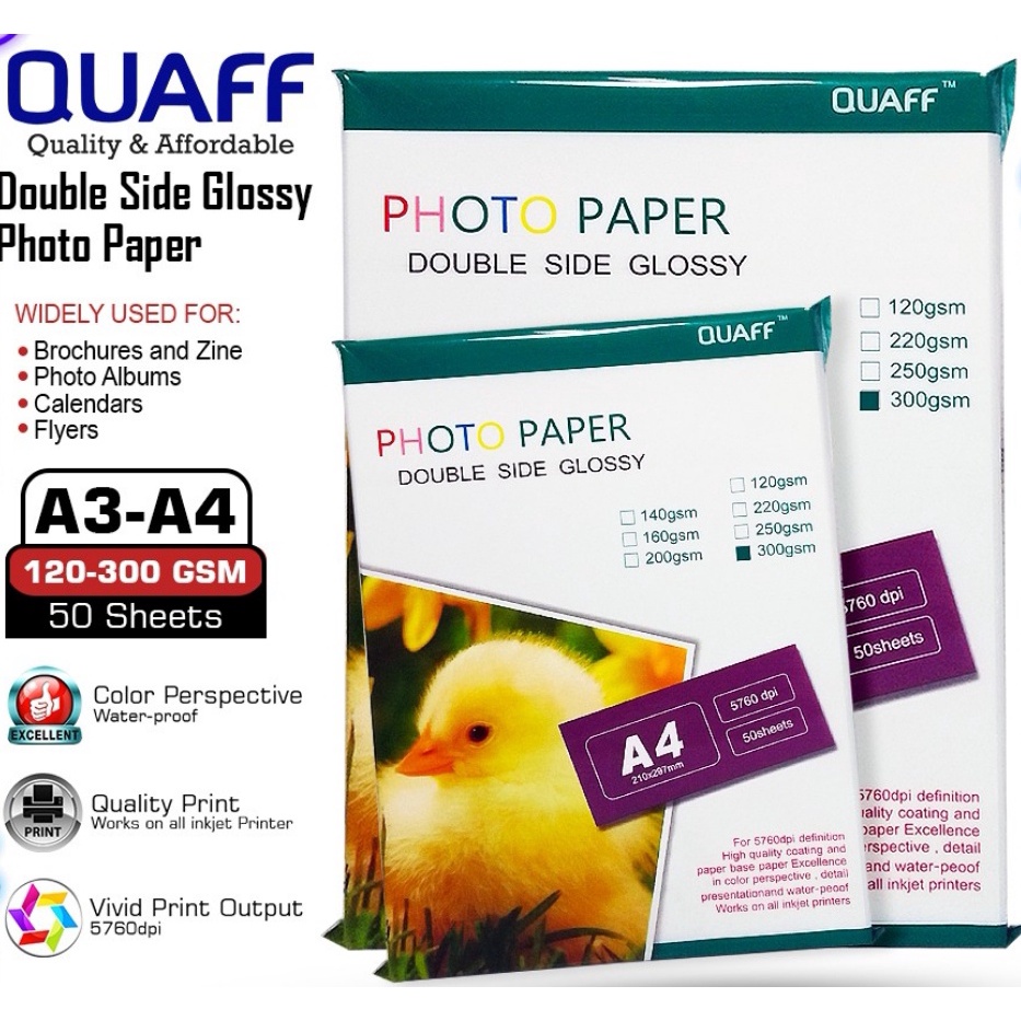 QUAFF Double Sided Glossy Photo Paper A3 Size (50 sheets per pack