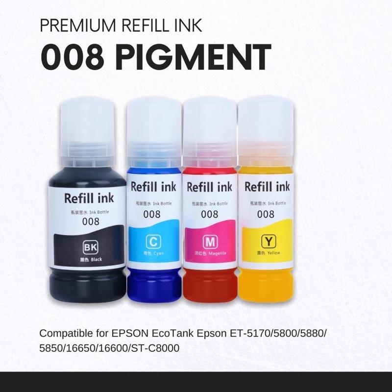 Compatible Pigment 008 Refill Ink For Ecotank Et-5170 5800 5880 5850 ...