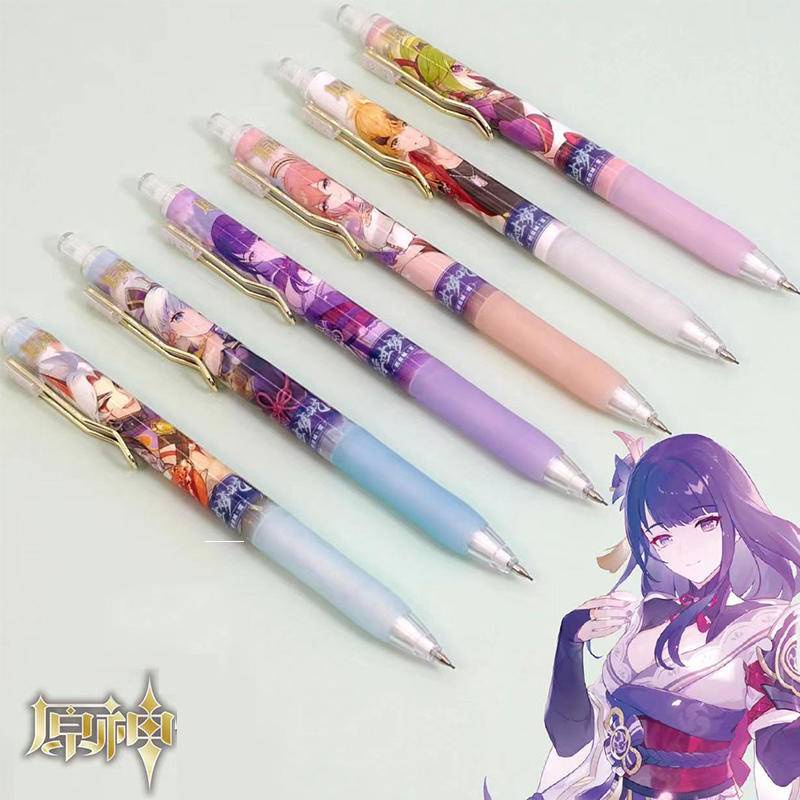 6Pcs Genshin Impact Automatic Pencil Kawaii Game Raiden shogun kamisato ...