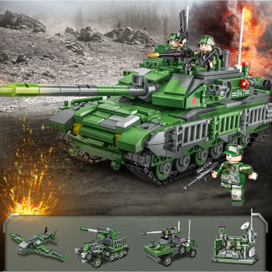 Mytopshop 1120PCS MOC WW2 4in1 99A Main Battle Tank Fighter Figure ...