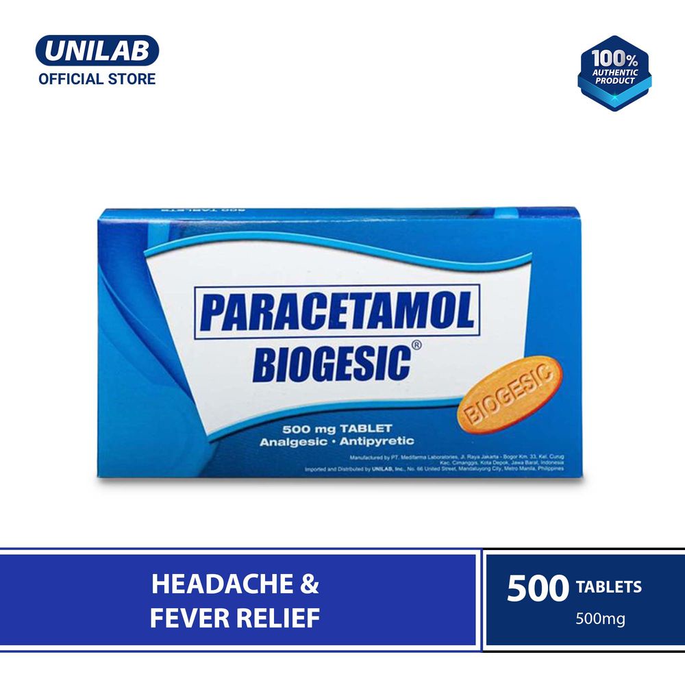 Unilab Biogesic 500 Tablets 500mg Paracetamol for Quick Relief of