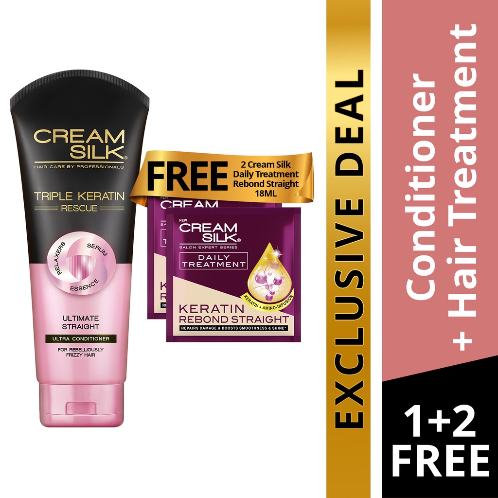 Cream Silk Conditioner Triple Keratin Rescue Ultimate Straight + 2 Free