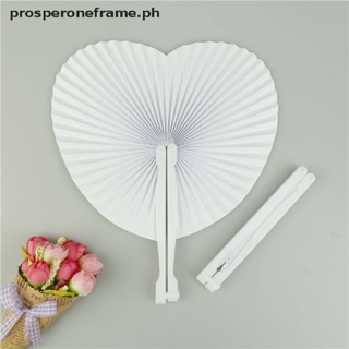 24 Pcs White Heart Shaped Paper Fans Handheld Folding For Wedding