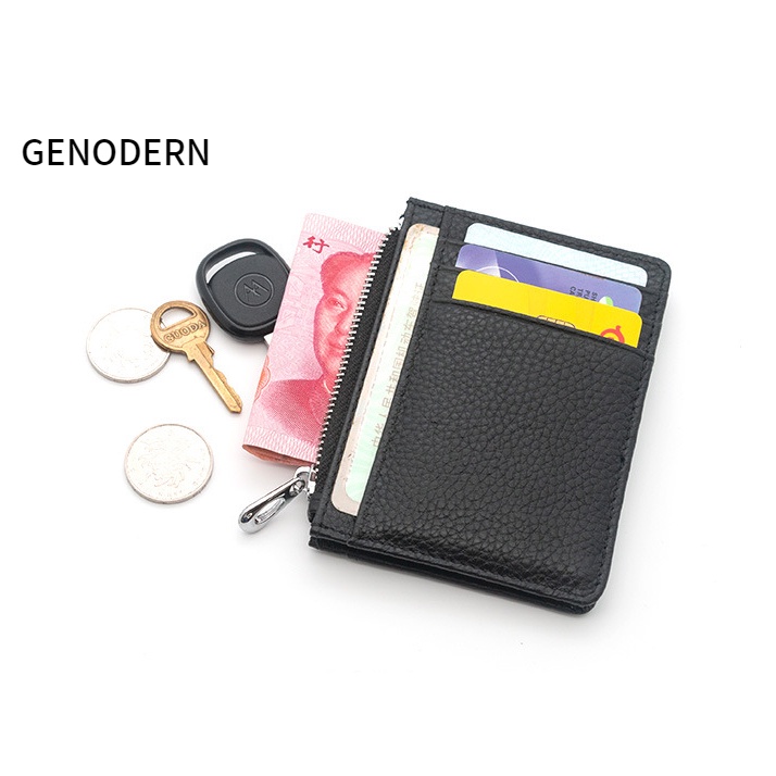 GENODERN Cowhide Card Holder with Coin Purse Multiple Card Slots Mini