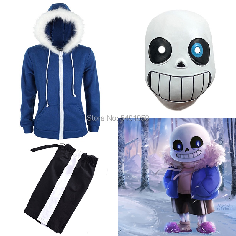 Undertale Sans Cosplay Hoodies Latex Mask COOL SKELETON Cos Blue Coat
