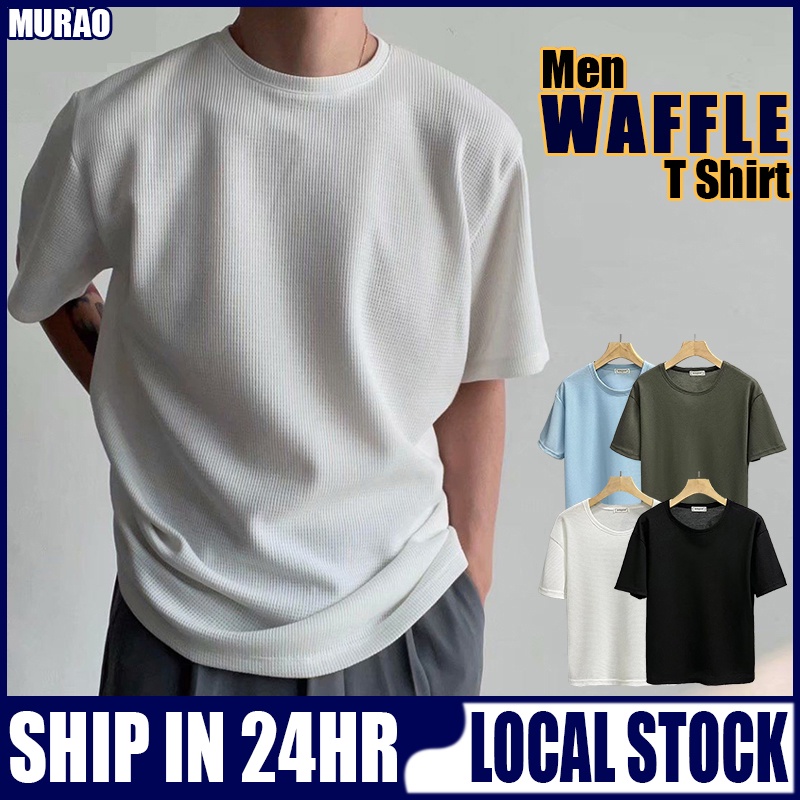 Tshirt for Men Summer Short Sleeve Men Waffle T Shirt Plain Casual