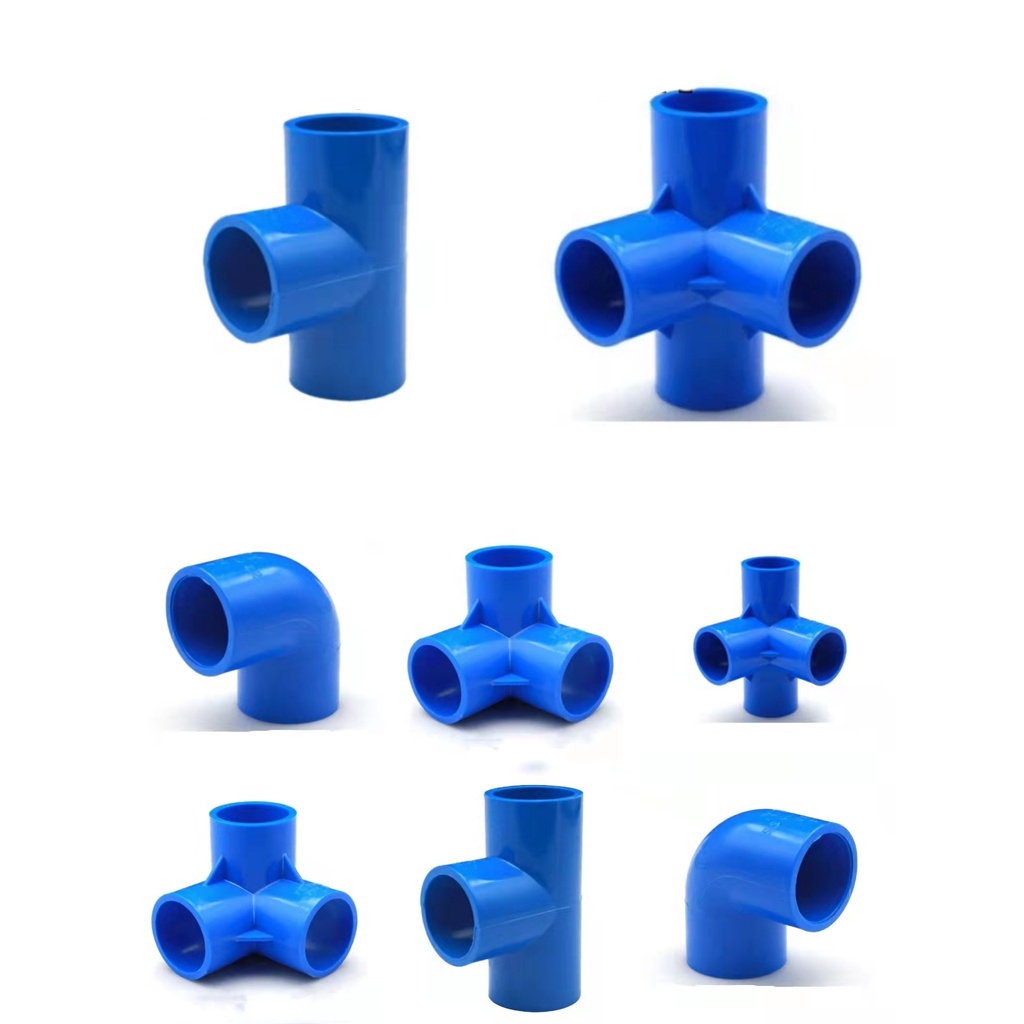 PVC Blue Pipe Fittings Connector 25mm/32mm Elbow Tee 3way 4