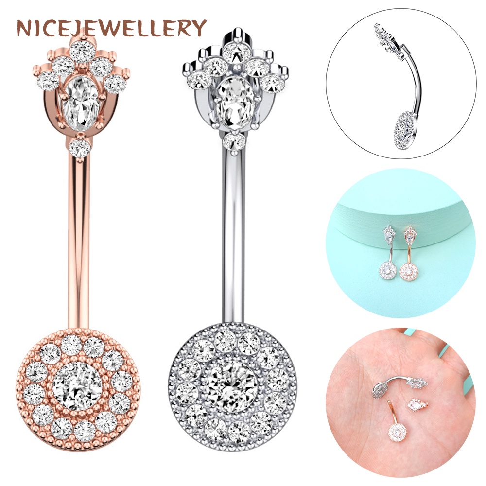 Crystal Belly Button Ring 14G Anti Allergy Navel Piercing 316L