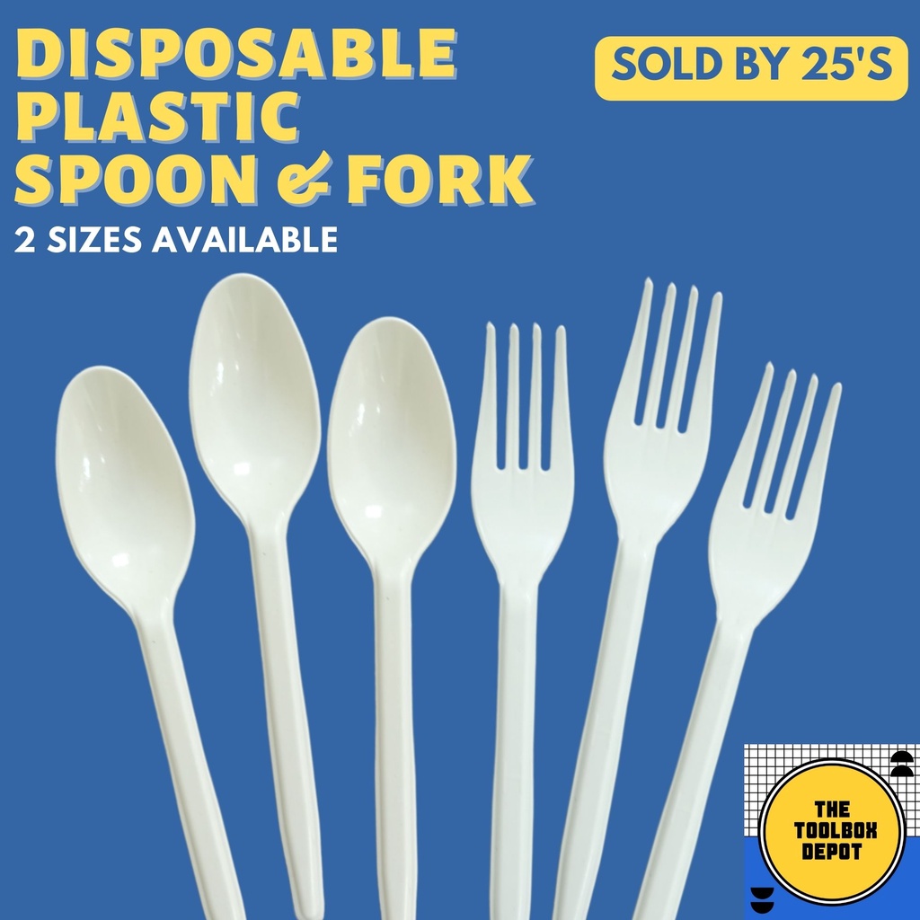Disposable Plastic Spoon & Fork (25pcs) Spoon Fork Utensils [ 2 sizes