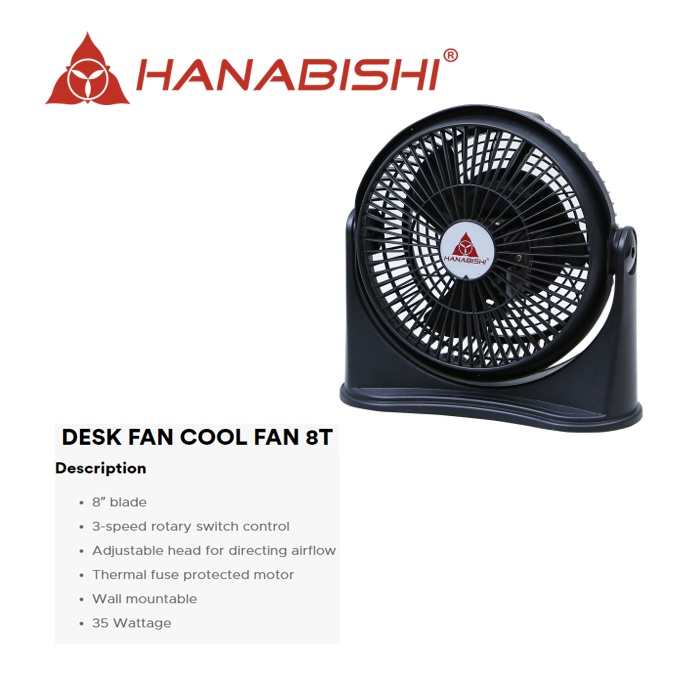 Hanabishi Desk Fan Original 1 Year Warranty Cool Fan 8T Shopee