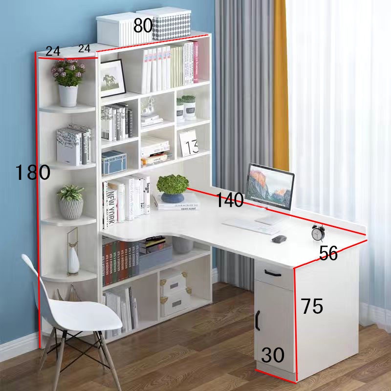 Solid wood Corner desk book shelf computer table bookcase family ...