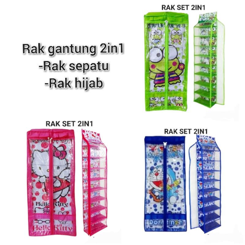 Rack Set 2in1 Shoes+ Hijab Rack Stacking Hanging Character Motif ...