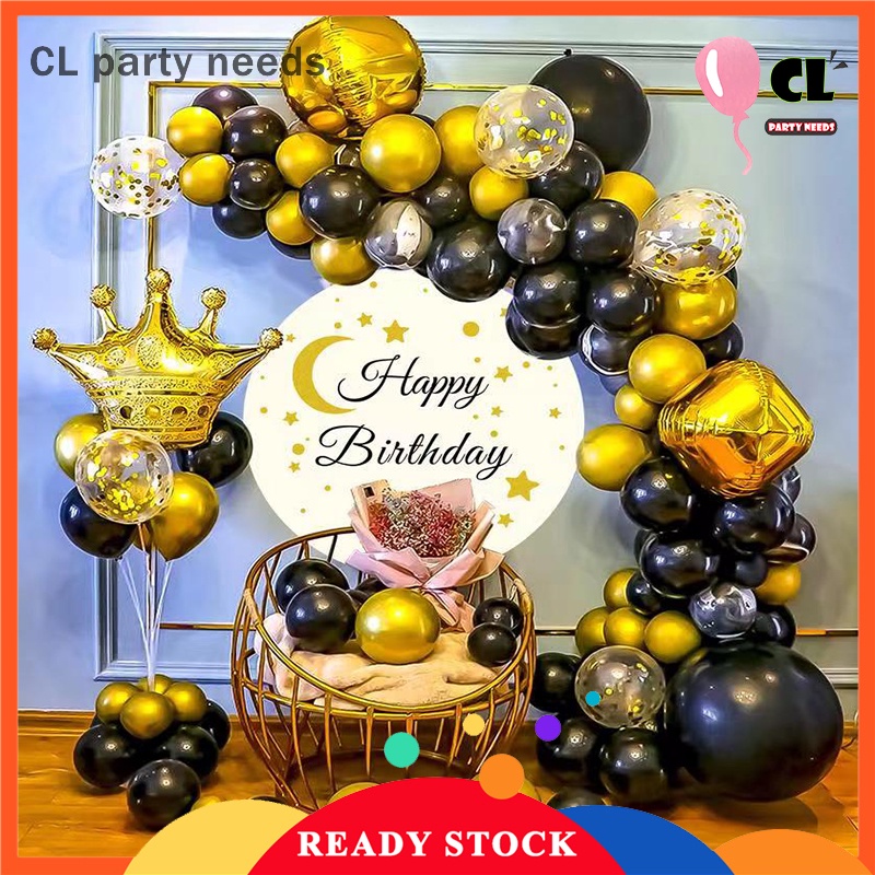 60 Pack Gold Black Balloon Chain Poster Black Gold Theme Balloon Set ...