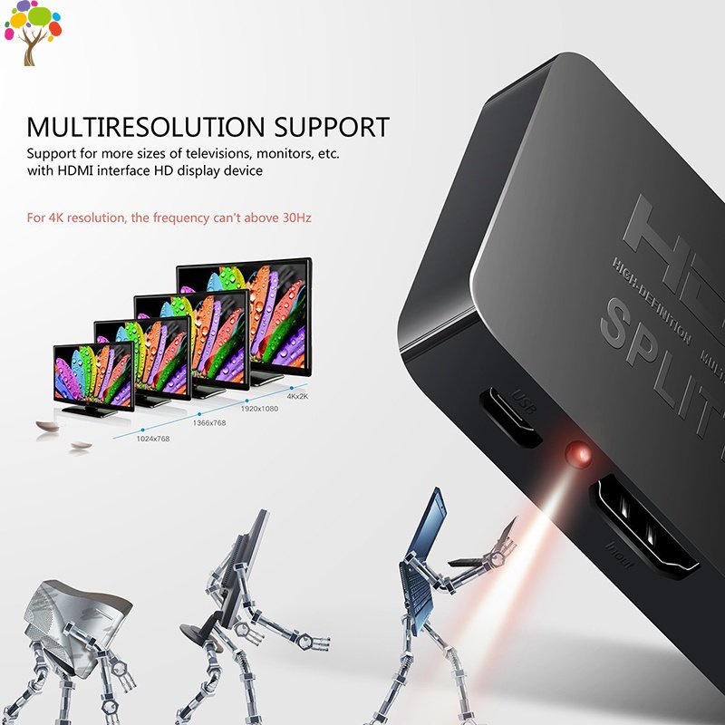 1 in 2 Out 4K HDMI 3D Splitter for Dual Monitors High Speed 2-Port HDMI ...