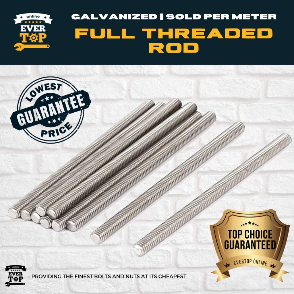 Full Threaded Rod 3/8, 1/2, 1/4, 5/16 Galvanized (Gi) 1 Meter Per Order