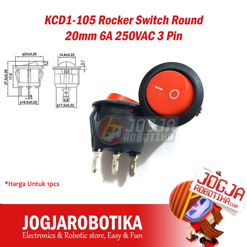 Kcd1-105 Rocker Switch 20mm 6A 250VAC 3Pin Round Rocker | Shopee ...