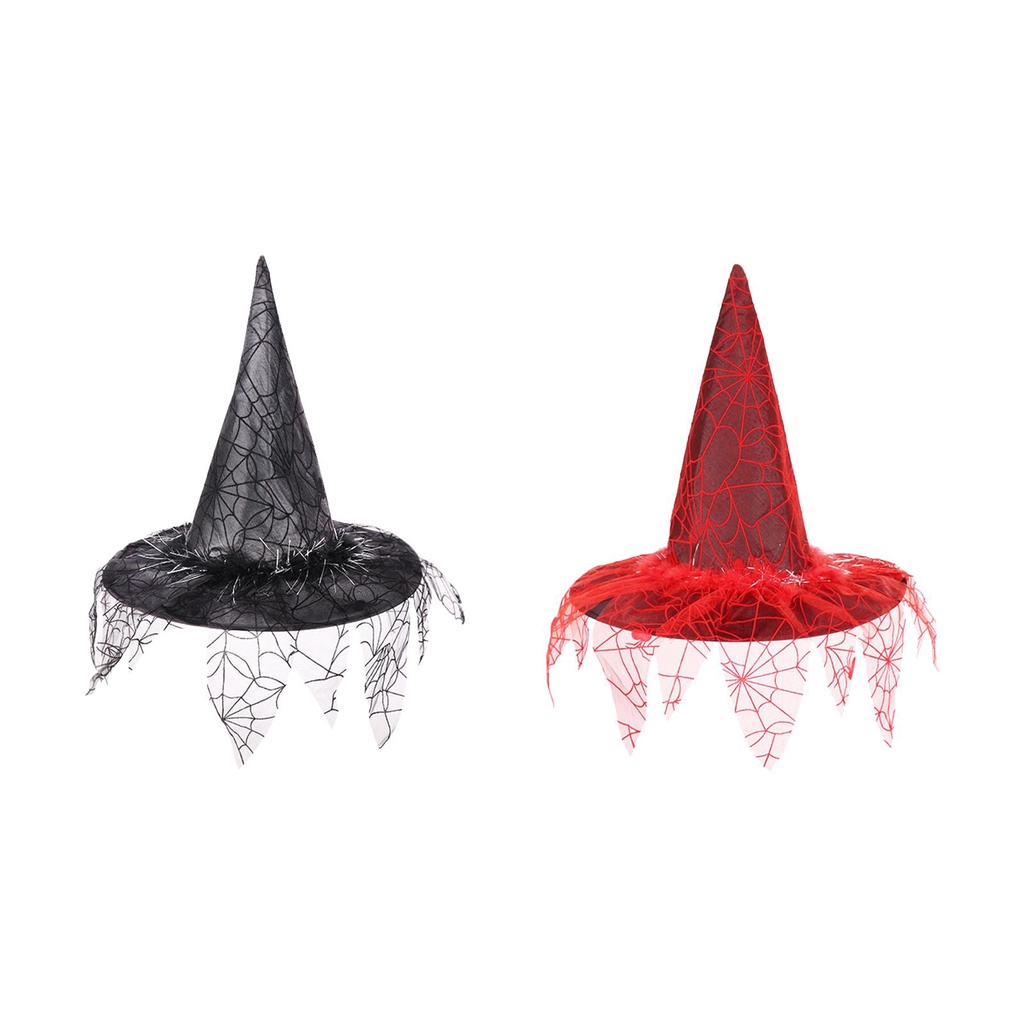 Pointed Top Halloween Witch Hats Cosplay Accessories Costume Mesh ...