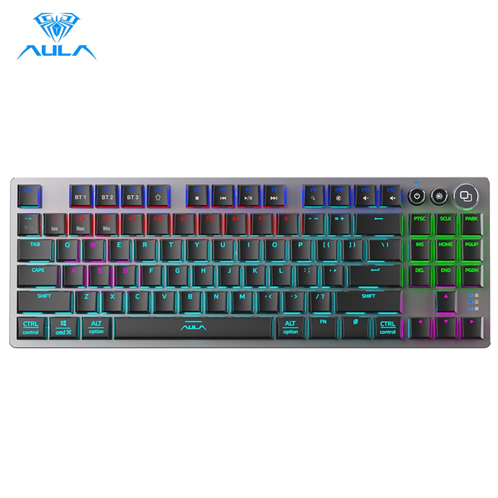 AULA F3187 Bluetooth + Wired Dual-Mode Keyboard Short Shaft Gaming Real ...