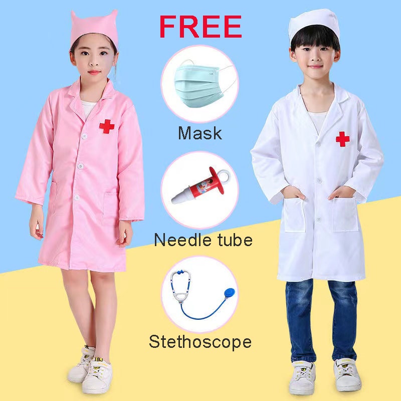 Congme Doctor Nurse Costume for Kids Boy Girl Doctor Cosplay Halloween ...