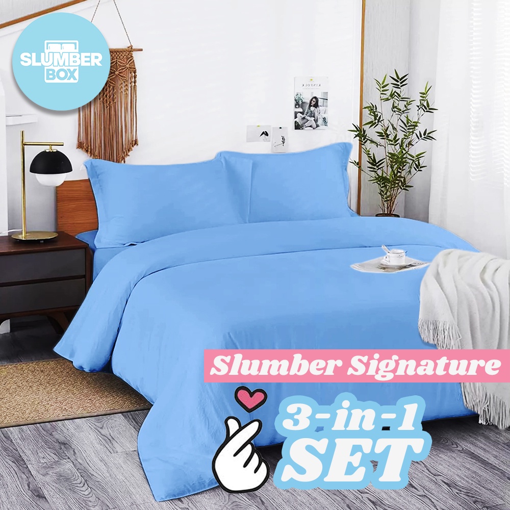 Slumber Box 3in1 Beddings Bed Sheet Home Bedsheet Set (2 Pillowcase + 1