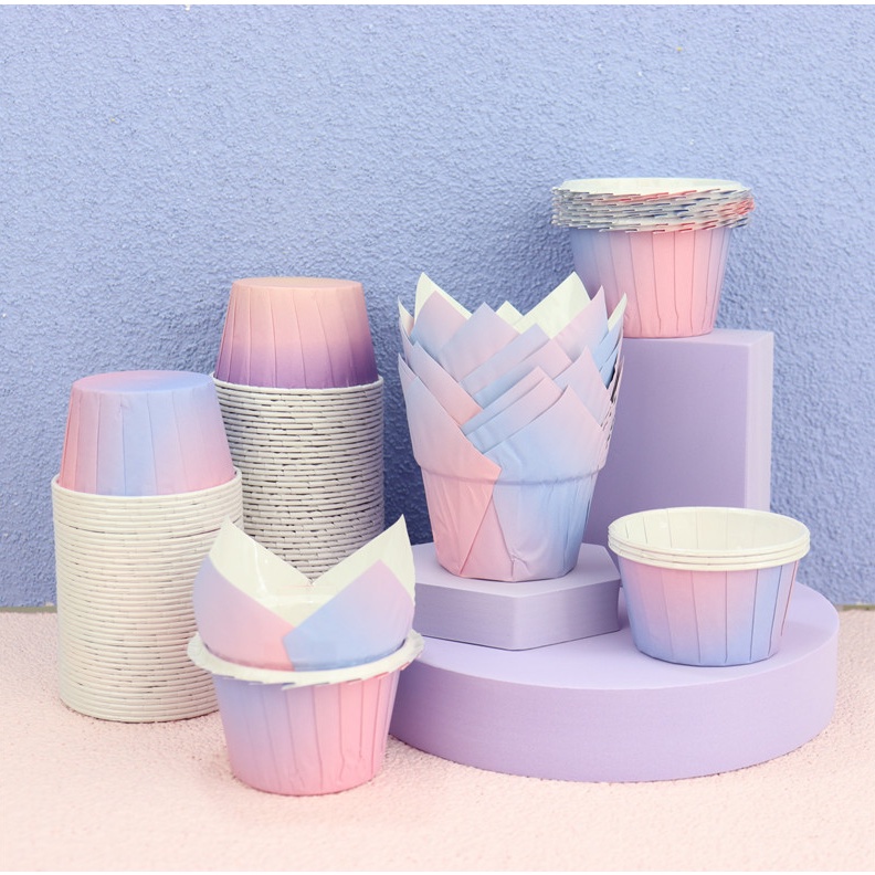 50pcs GRADIENT Color Baking Cups cupcake liner Egg Tart Baking