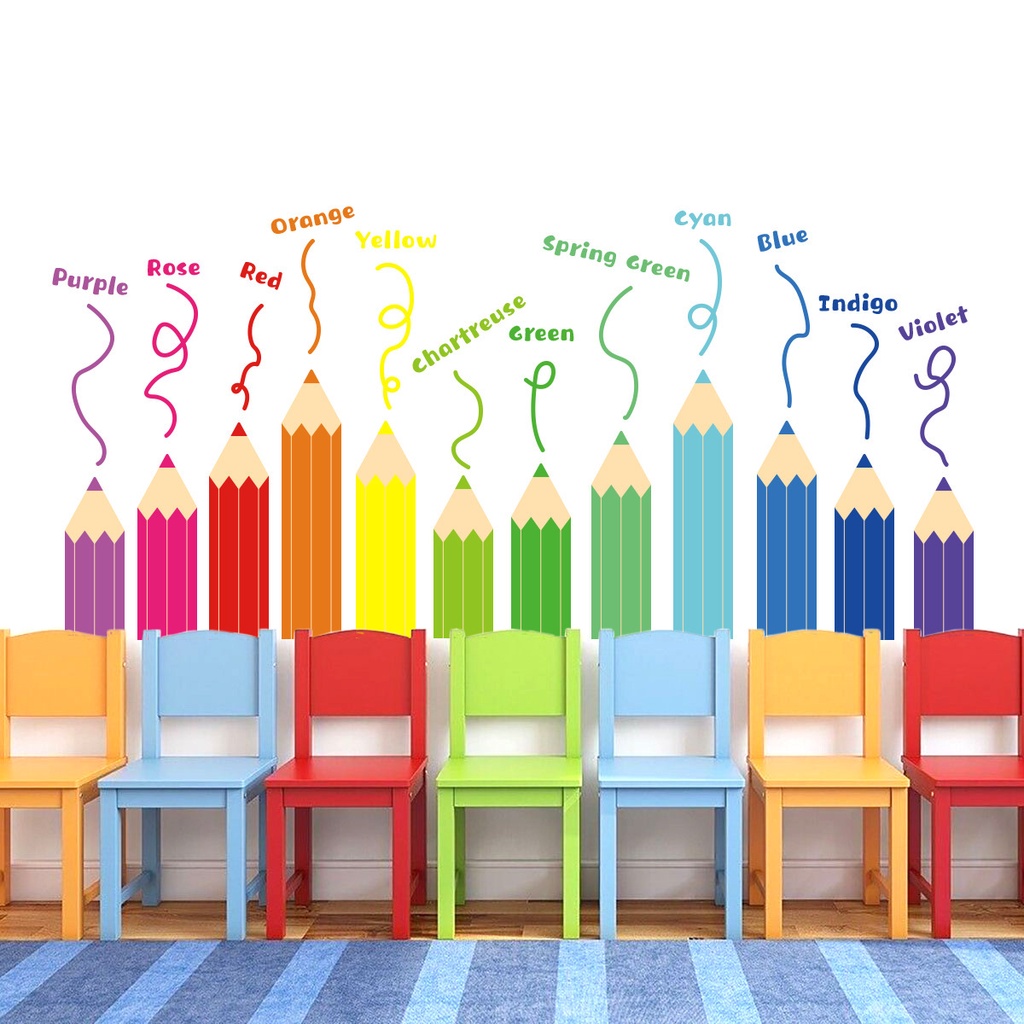 Rainbow Crayon Stickers Children's Room Classroom Decoration Wall ...
