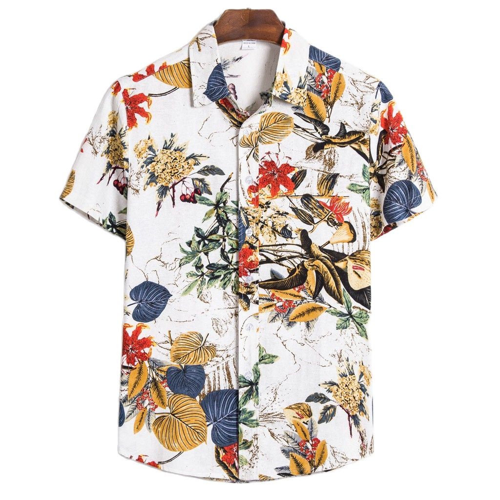 2022 Men Shirts Ethnic Short Sleeve Casual Hawaiian Shirt Blouse Loose Fit Beach Vintage Floral Bird Printed Shirt For Man Top Shopee Philippines