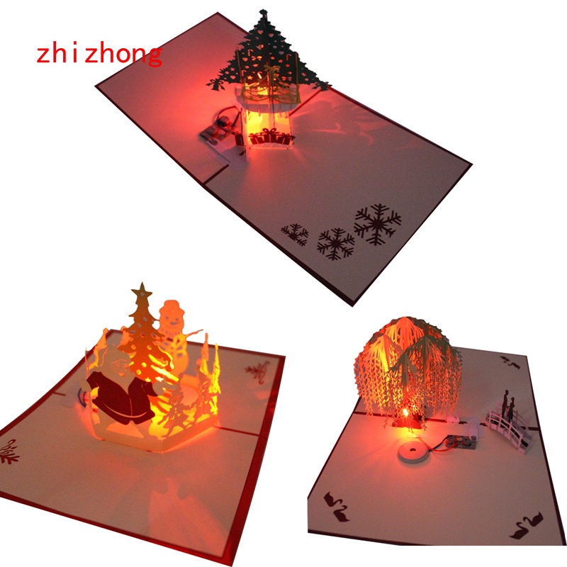 Christmas 3D Pop Up Greeting Cards LED Light Music Card With Envelope ...