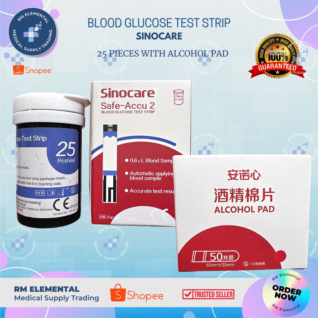 SINOCARE STRIPS Safe-Accu 2 Blood Glucose 25, 50 Test Strips | Shopee ...