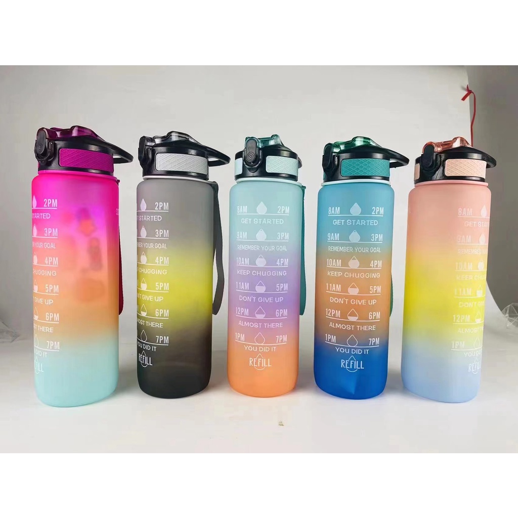 1L Motivational Water Bottle with Time Marker & Straw-BPA Free Locking ...