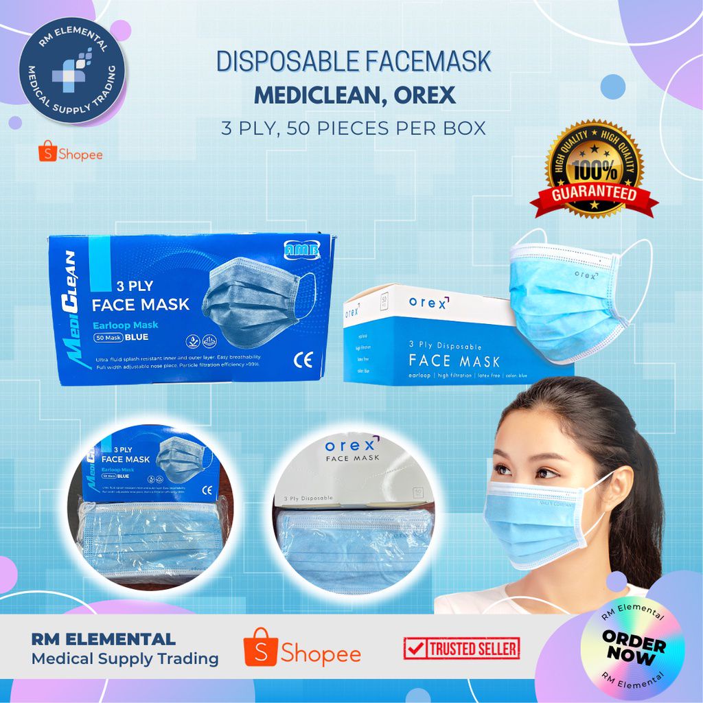 DISPOSABLE FACEMASK INDOPLAS, MEDICLEAN, OREX 3-PLY- 50pcs | Shopee ...