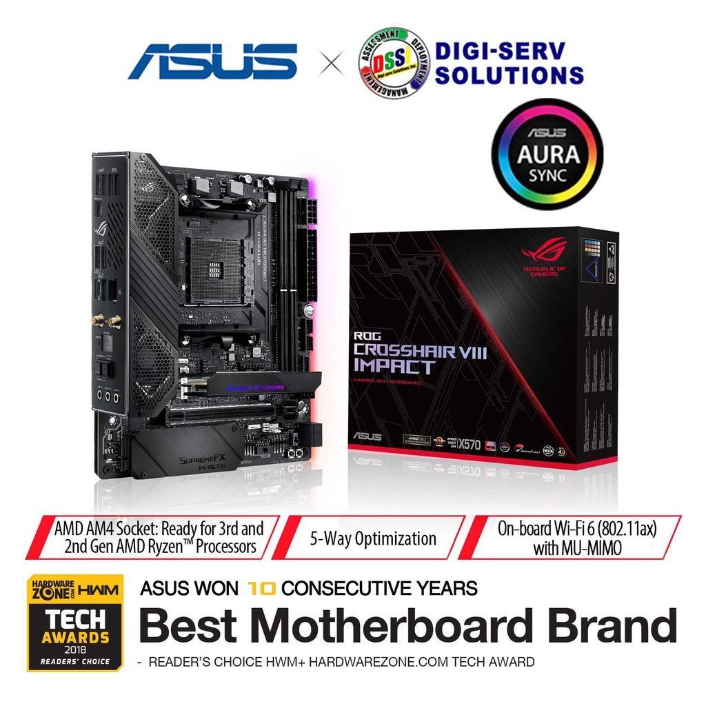 Asus Rog Crosshair Viii Impact Amd Am4 X570 Chipset Mini Dtx Enthusiast Gaming Motherboard 5225