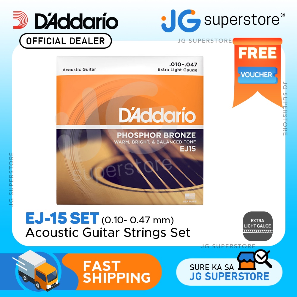 D Addario 10 47 Bronze 6 String Acoustic Guitar Strings Set Extra Light .10 .47mm EJ 15