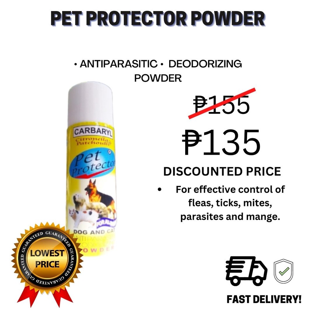 Pet Protector Powder (CARBARYL) 150g for parasites, wound, rashes Shopee Philippines