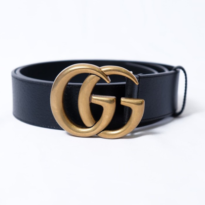 GG Men Double G Belt 4cm Black Grained GHW 100% Original | Shopee ...