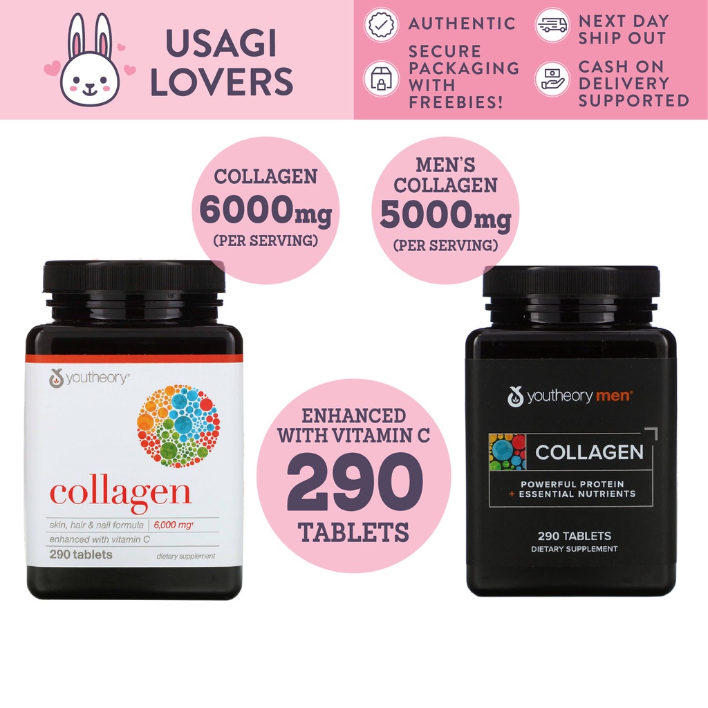 Youtheory Collagen Peptides with Vit C or Biotin 6,000mg 290 Tablets OR