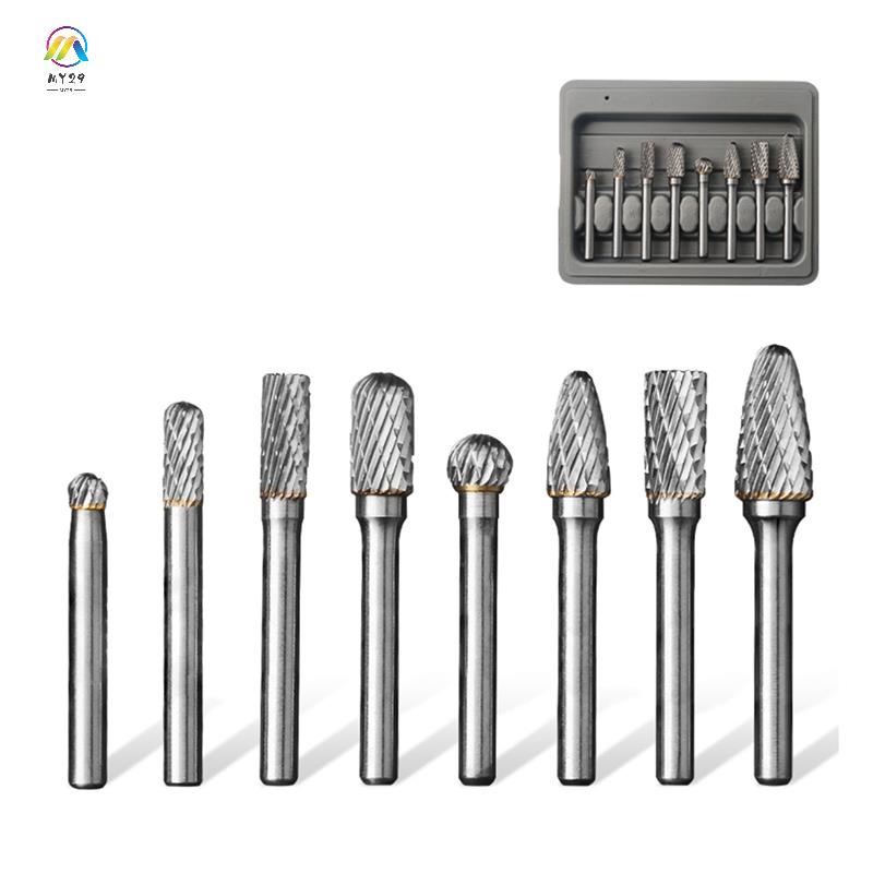 Carbide Burr Set 6mm Shank 8 Piece Die Grinder Drill Bit Rotary File for Metal Wood Welding