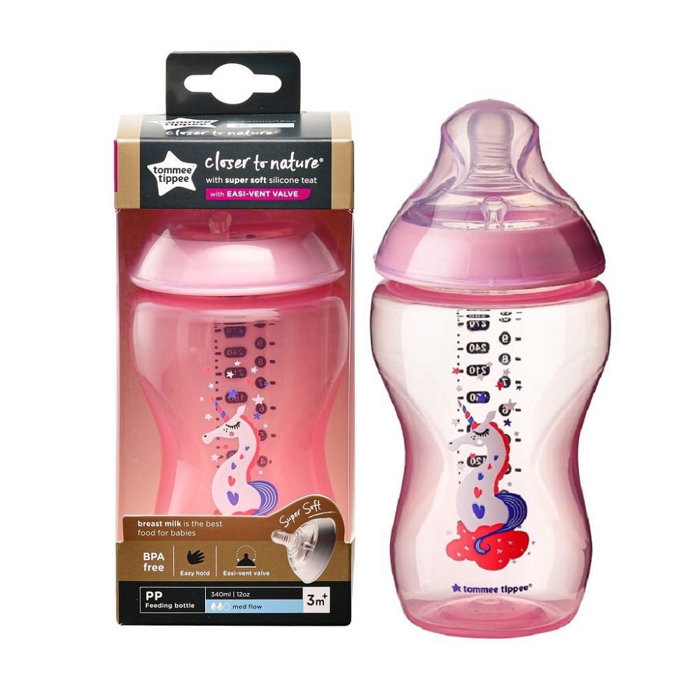 Tommee Tippee CTN 12oz/340ml Bottle Super Soft Med Flow Teats (Pink