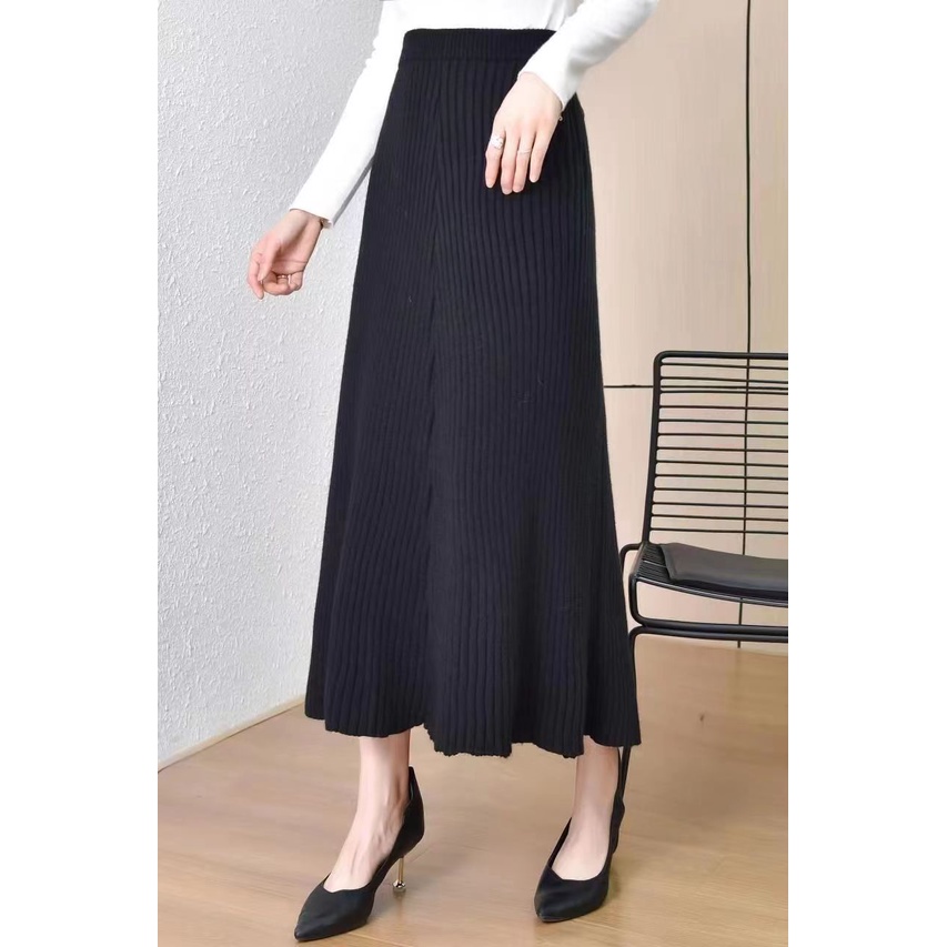 #1815 Knitted Pencil Skirts Slit Casual Plain Bifurcate Buttock ...