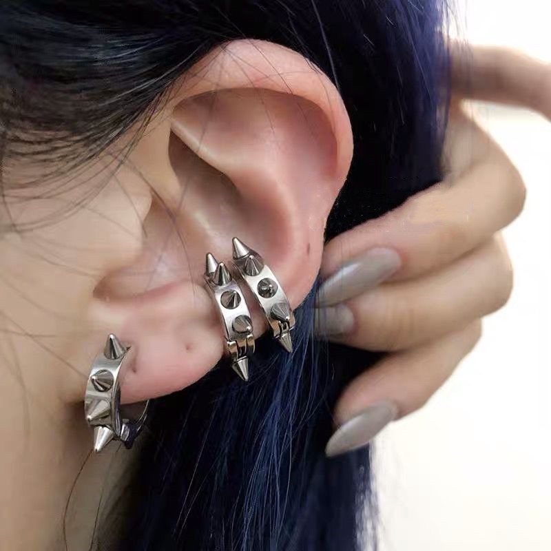 1 Pcs Stainless Steel Metal Rivet Clip Earrings Fashion Wild Trend Bone ...