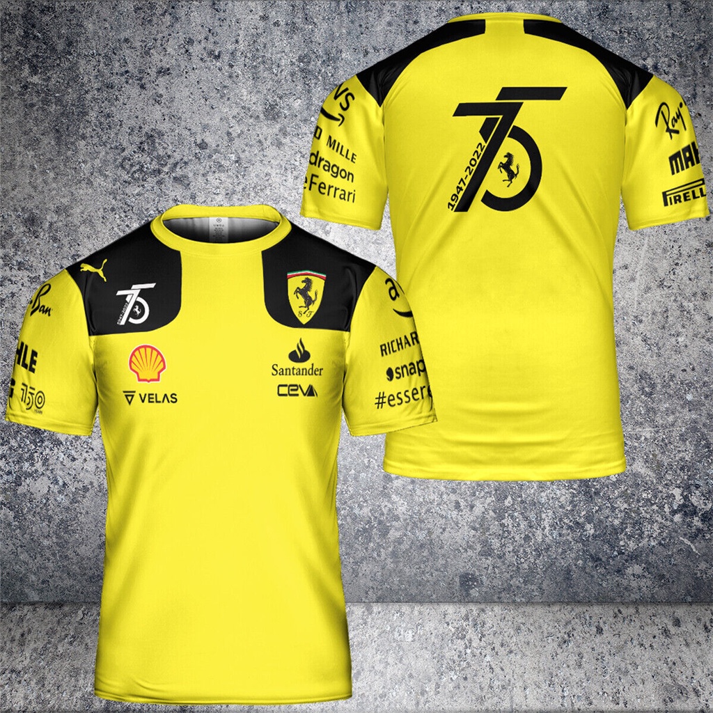 Formula 1 Scuderia Ferrari F1 Leclerc 19472022 75th Yellow TShirt