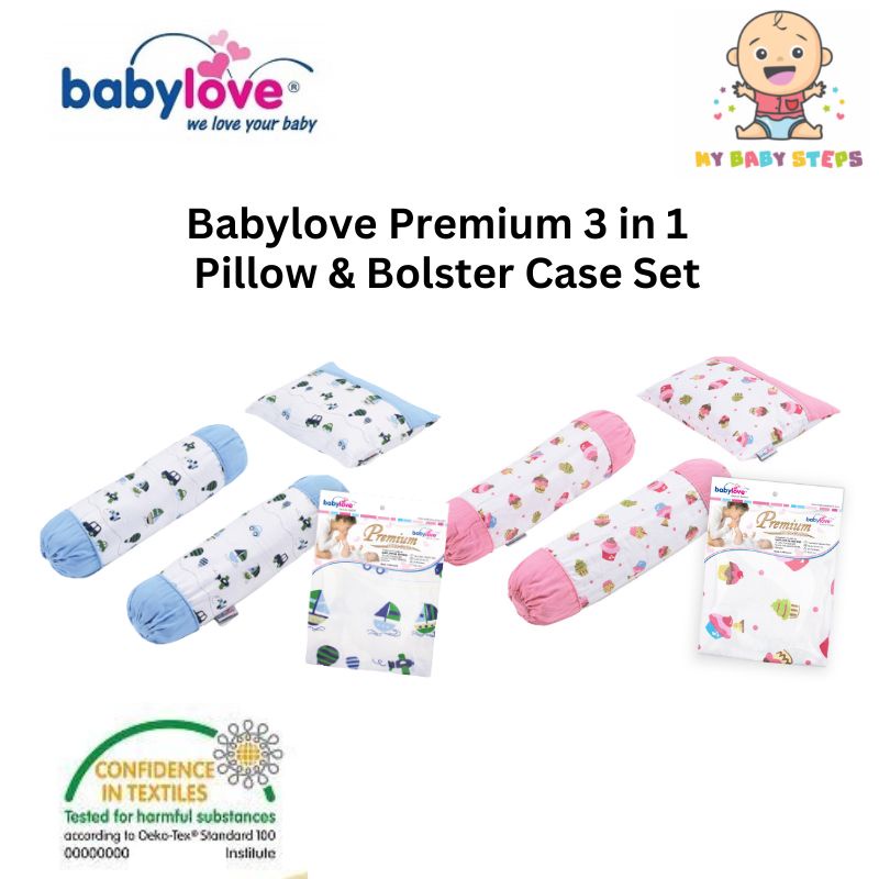 Babylove Premium 3 in 1 Premium 100 Cotton Pillow & Bolster Case Set