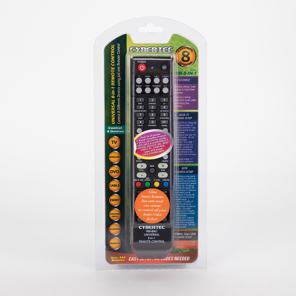 Cybertec Universal 8in 1 Remote Control for TV DVD AUX Smart TV