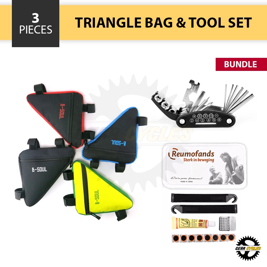 (BUNDLE) Triangle Frame Bag Tire Patch Kit Multi Tool Bicycle
